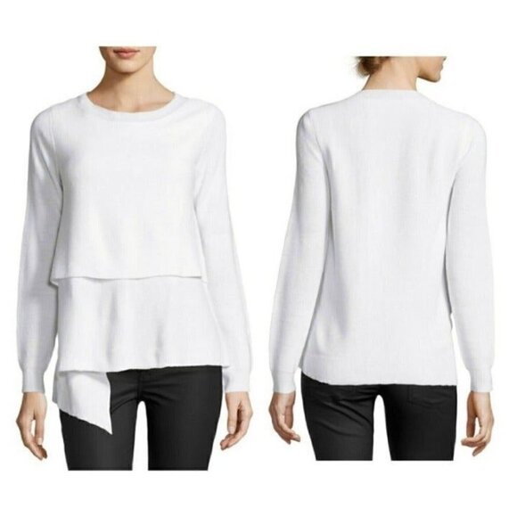 Tahari ASL Long-Sleeve Ribbed Asymmetric White Sweater,, Size M - Picture 2 of 8